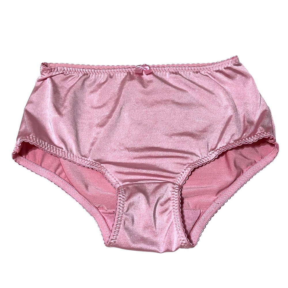 VTG Pink Panties Shiny Nylon Bow Lace Small 4 Sexy Granny‎ Sissy Hi-waist